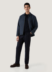 Men's Harris Tweed Harrington Jacket in Blue Herringbone