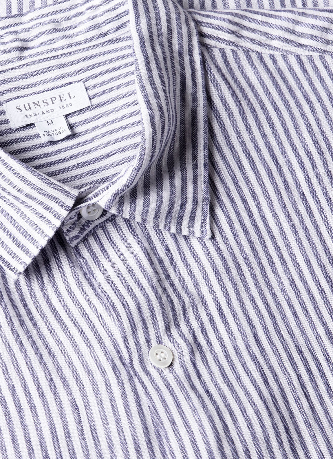 Men's Short Sleeve Linen Shirt in Navy/White