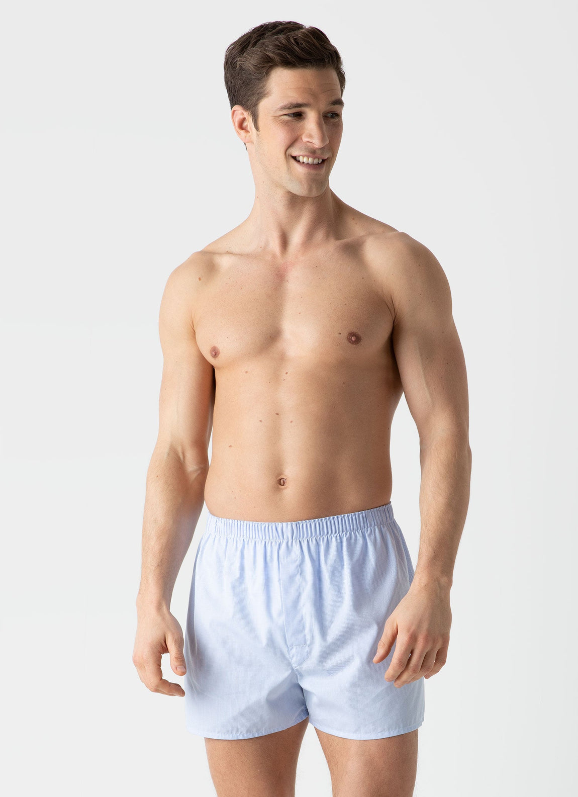 Men's Classic Boxer Short in Light Blue Micro Gingham