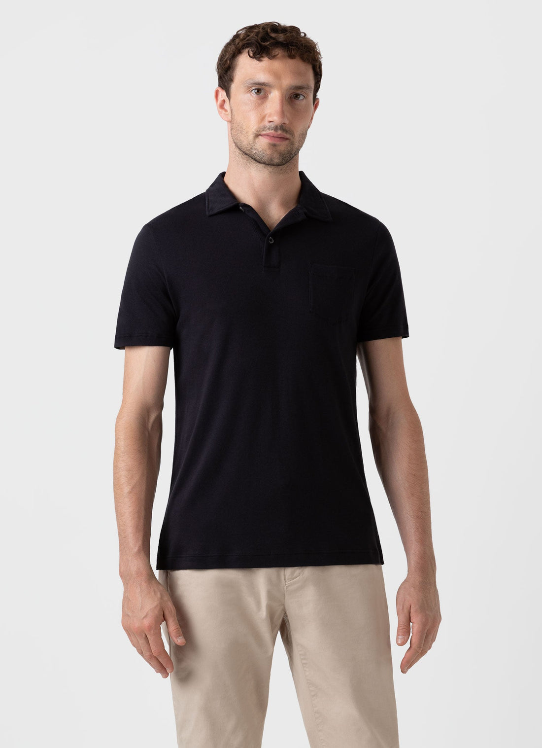 Men's Sea Island Cotton Jersey Polo Shirt in Black