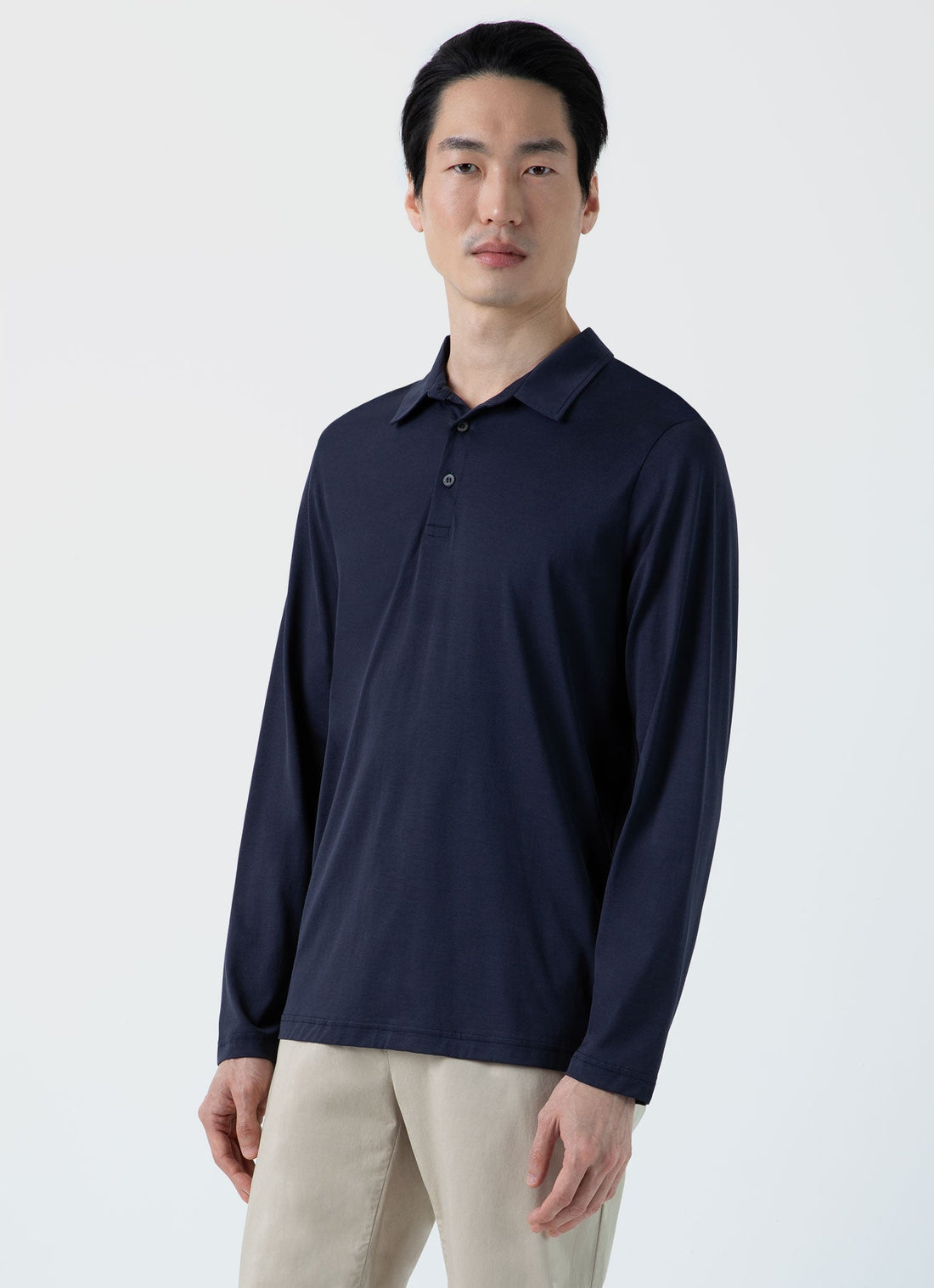 Men's Long Sleeve Classic Jersey Polo Shirt in Navy