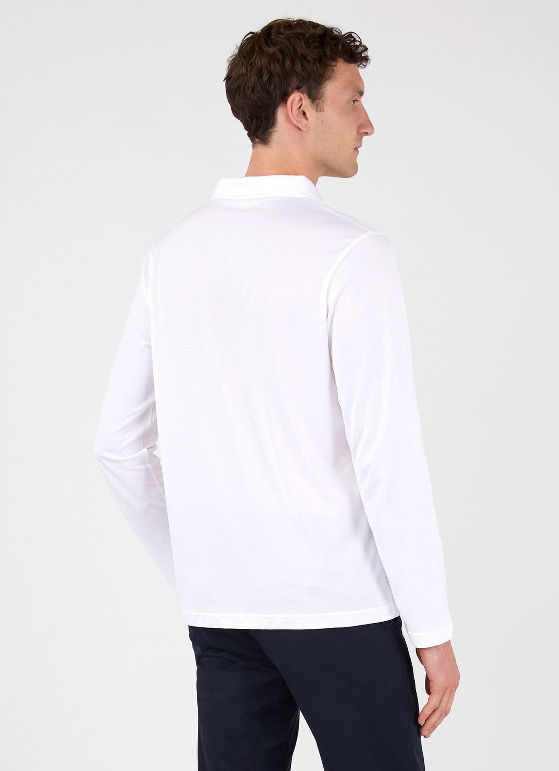 Men's Long Sleeve Classic Jersey Polo Shirt in White