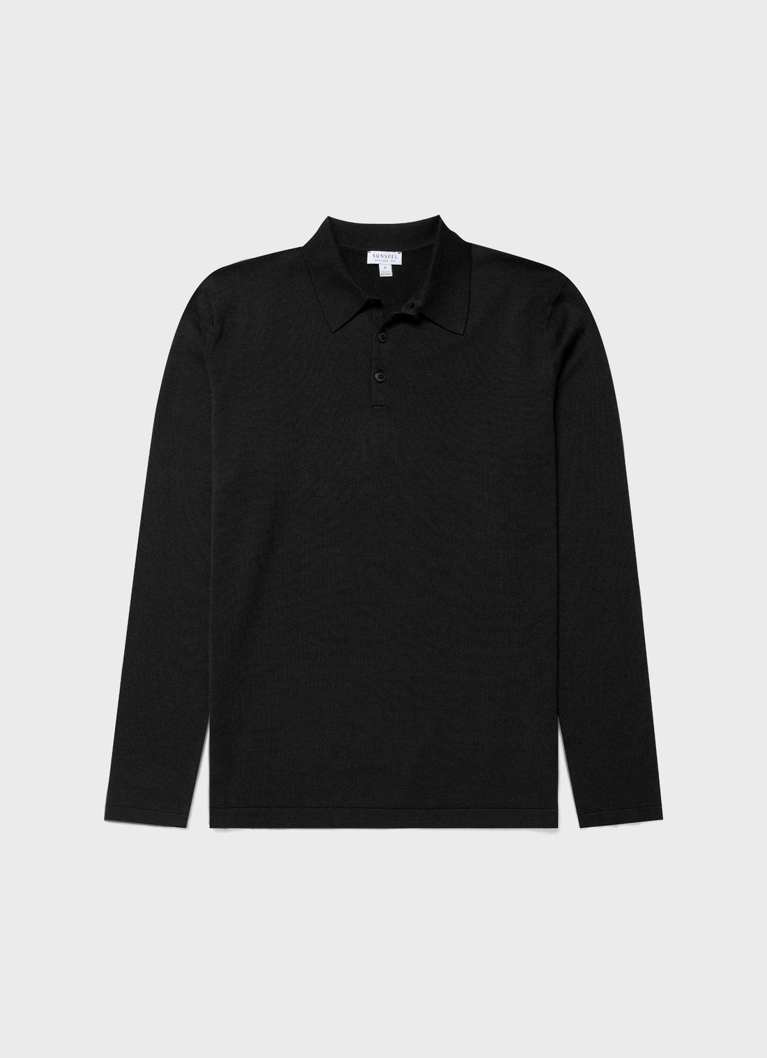 Men's Long Sleeve Sea Island Cotton Knit Polo Shirt in Black