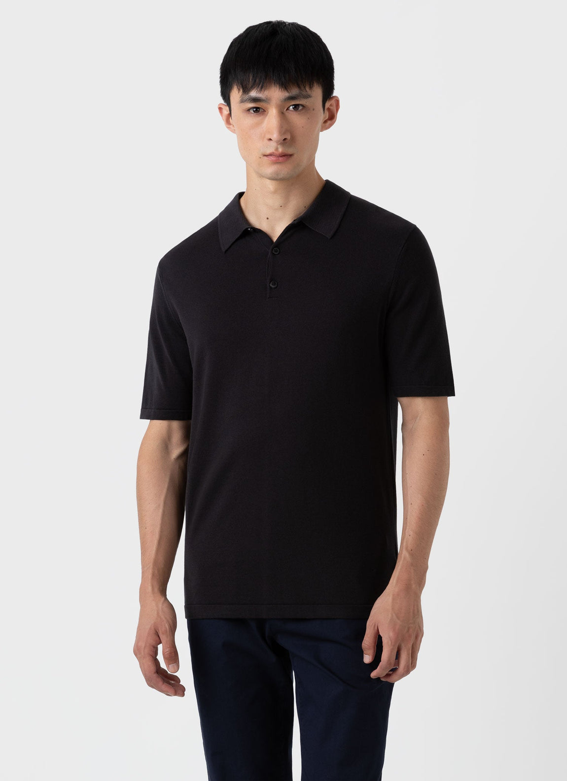 Men's Sea Island Cotton Knit Polo Shirt in Black