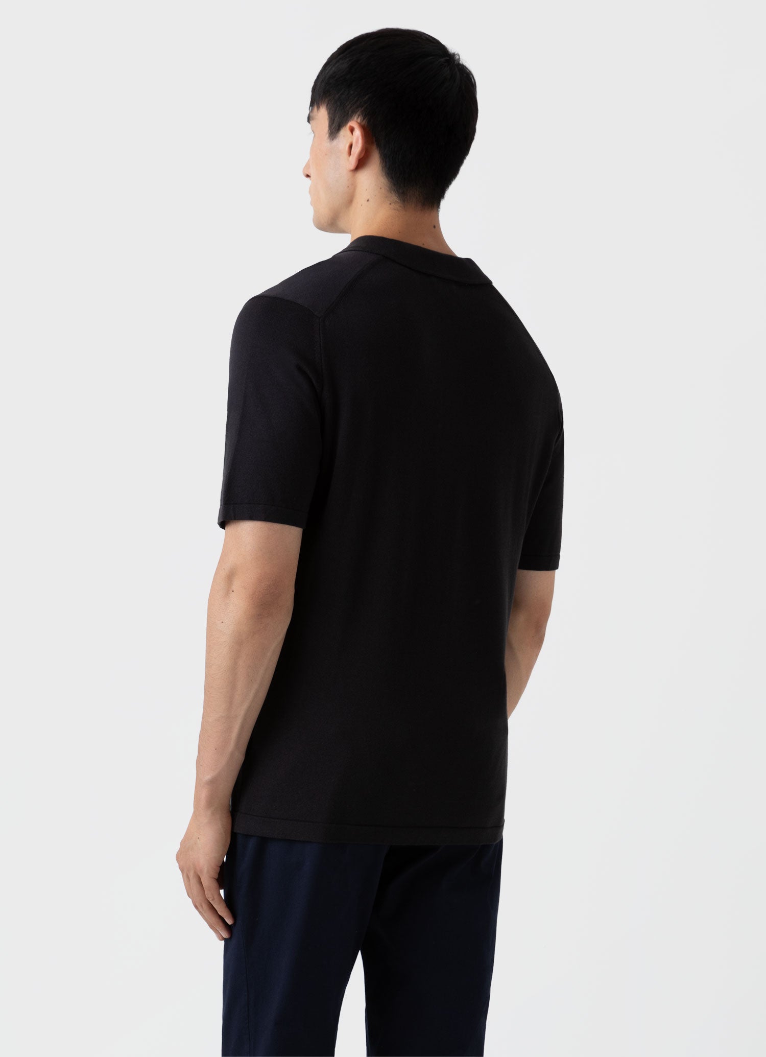 Men's Sea Island Cotton Knit Polo Shirt in Black