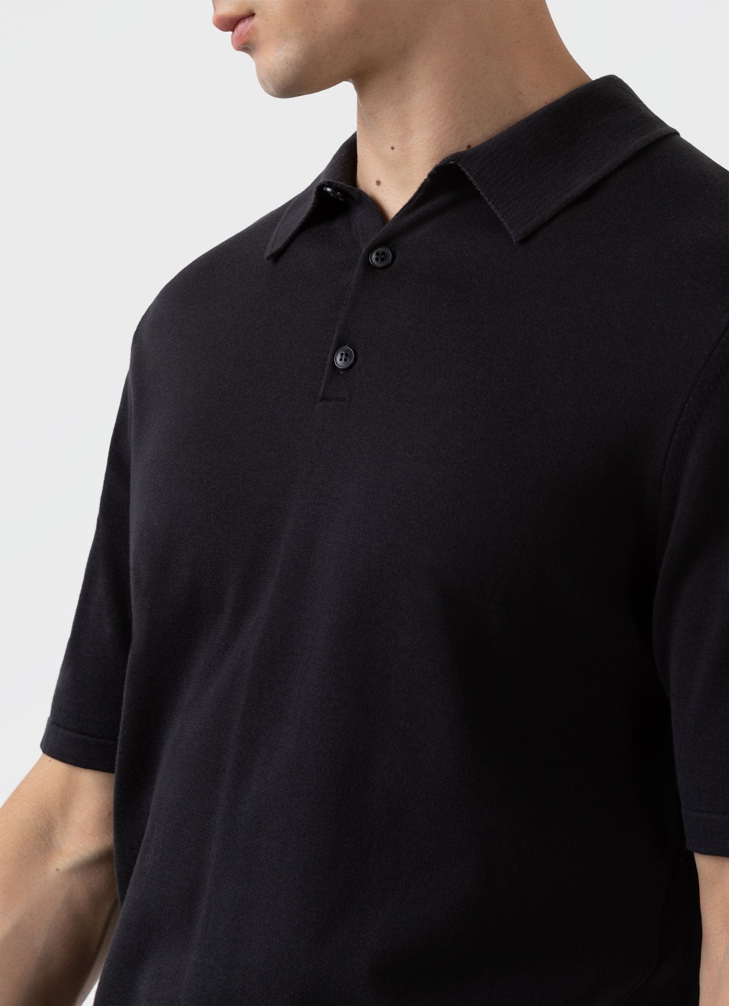 Men's Sea Island Cotton Knit Polo Shirt in Black