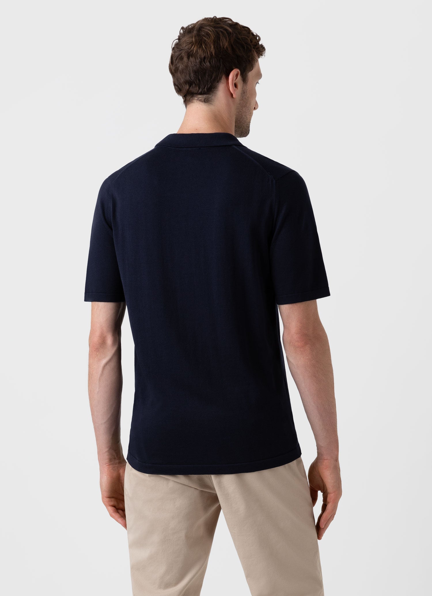 Men's Sea Island Cotton Knit Polo Shirt in Light Navy
