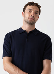 Men's Sea Island Cotton Knit Polo Shirt in Light Navy