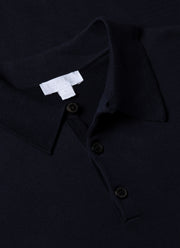 Men's Sea Island Cotton Knit Polo Shirt in Light Navy