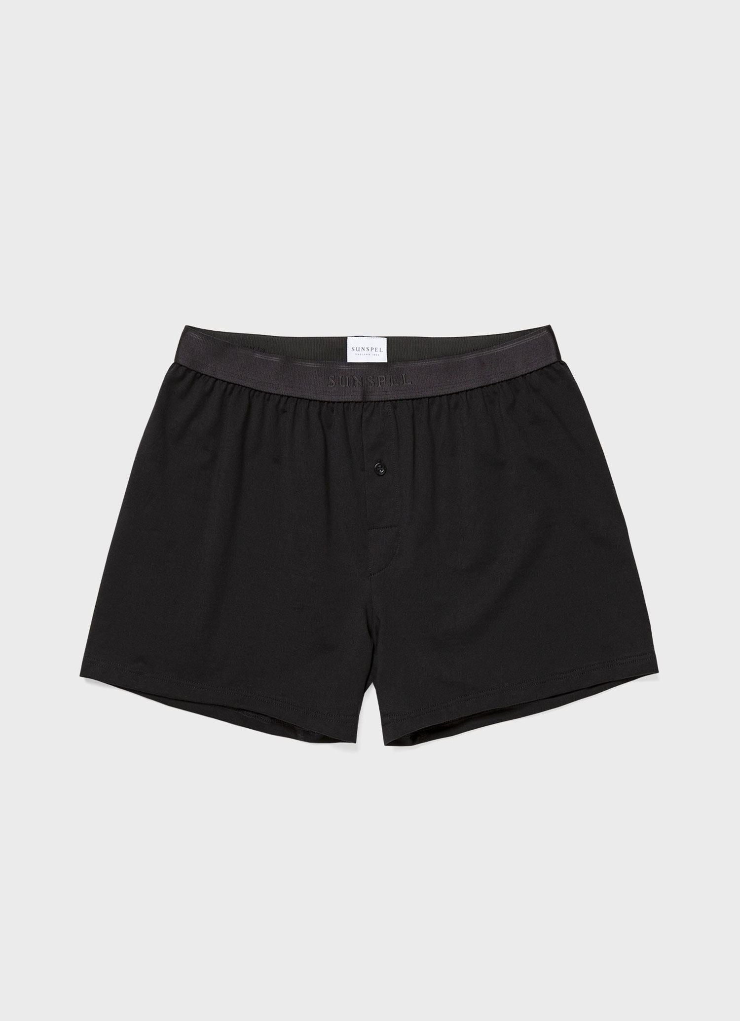 Men's Superfine Cotton One-Button Boxer Short in Black