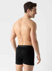 Men's Superfine Cotton One-Button Boxer Short in Black