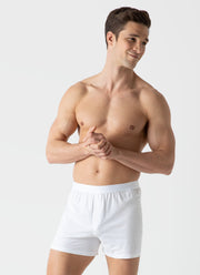 Men's Superfine Cotton One-Button Boxer Short in White