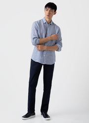 Men's Linen Shirt in Navy/White