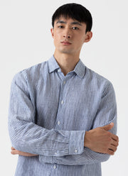 Men's Linen Shirt in Navy/White