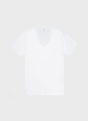 Men's Sea Island Cotton V-neck Underwear T-shirt in White