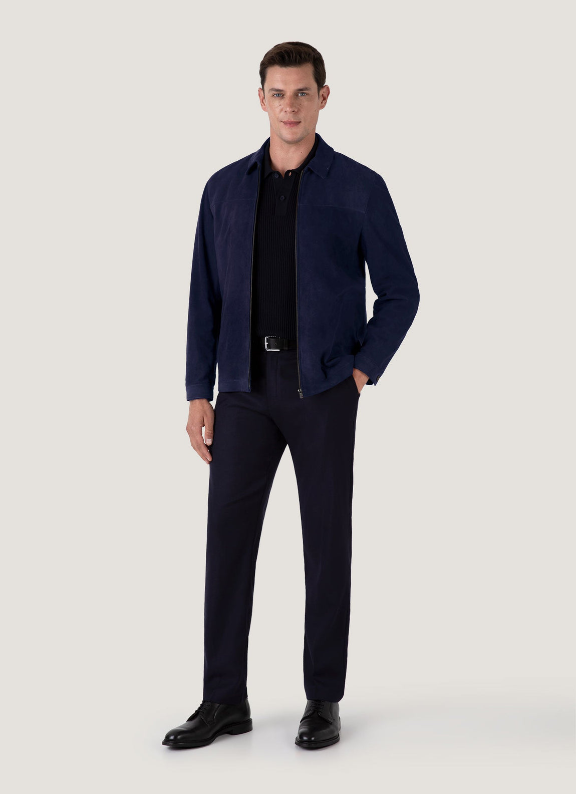 Men's Suede Harrington Jacket in Navy