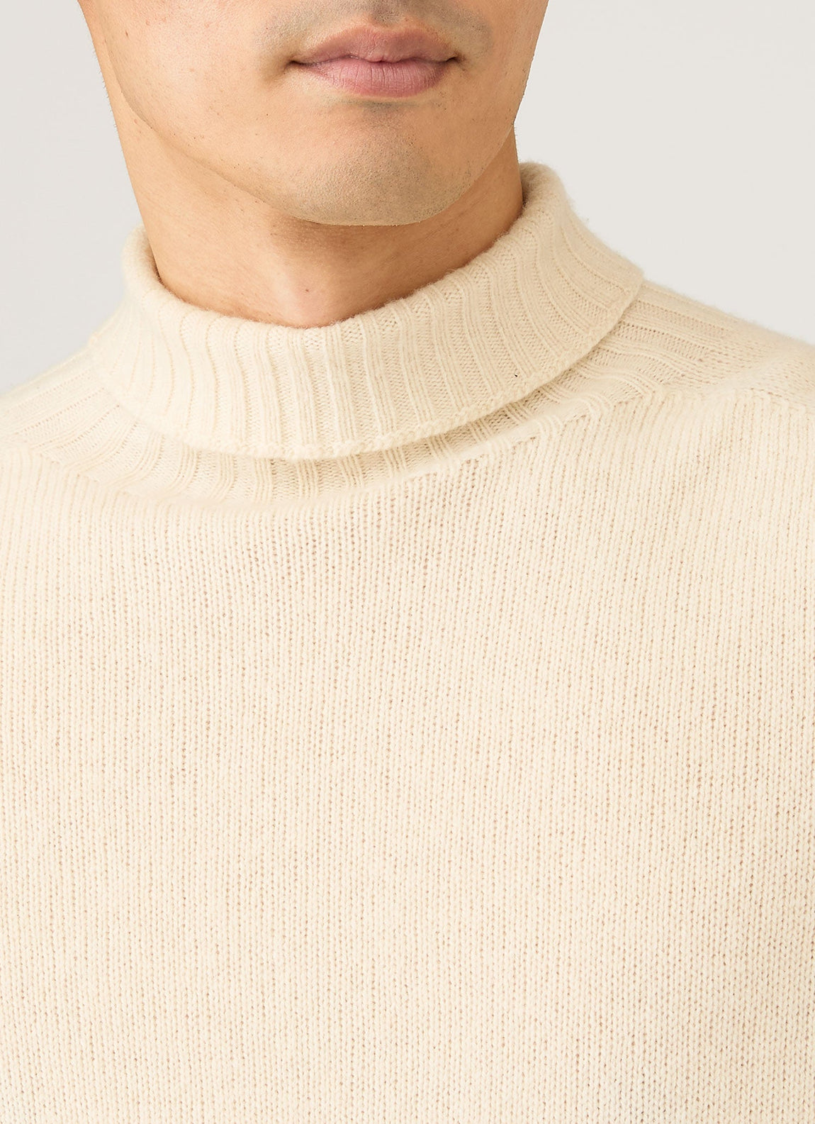 Men's Lambswool Roll Neck in Ecru