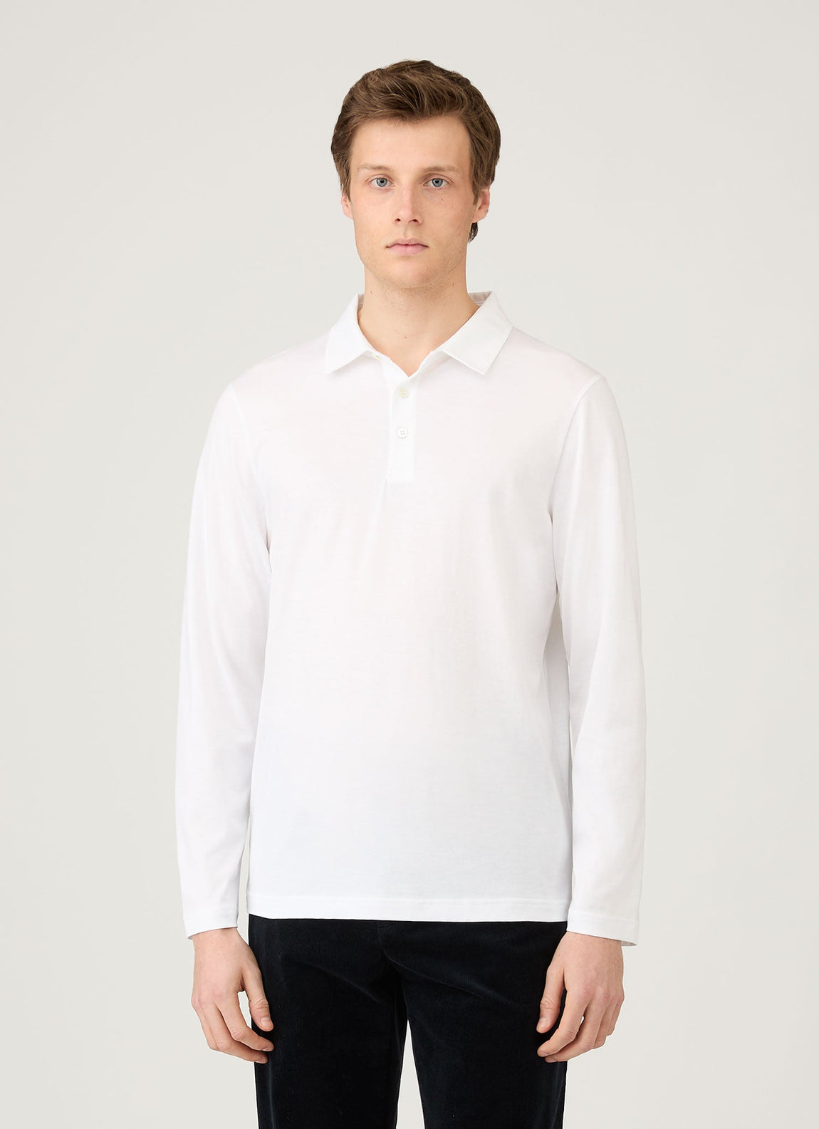 Men's Long Sleeve Classic Jersey Polo Shirt in White