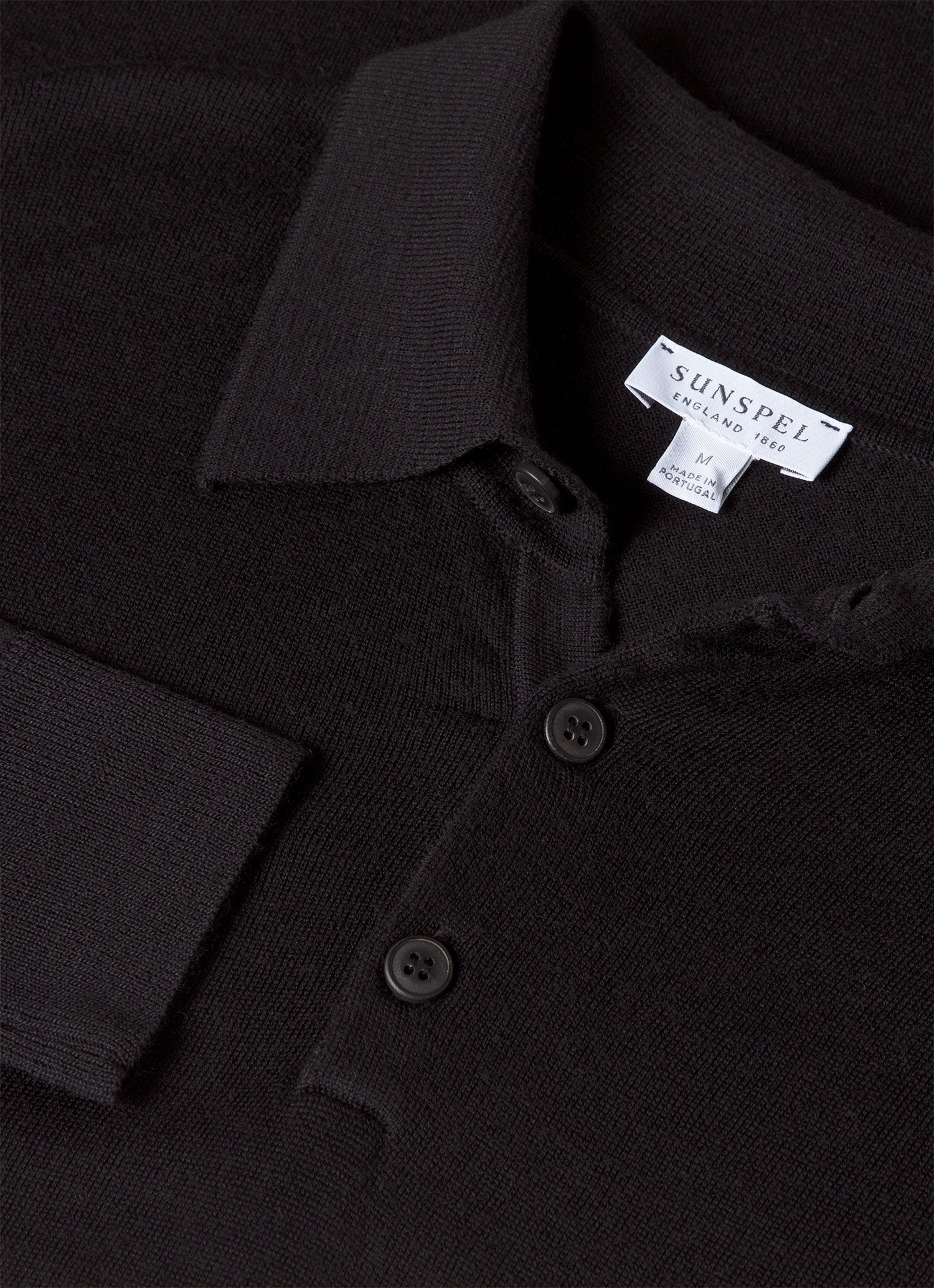 Men's Extra-Fine Merino Polo Shirt in Black