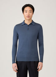 Men's Extra-Fine Merino Polo Shirt in Slate Blue