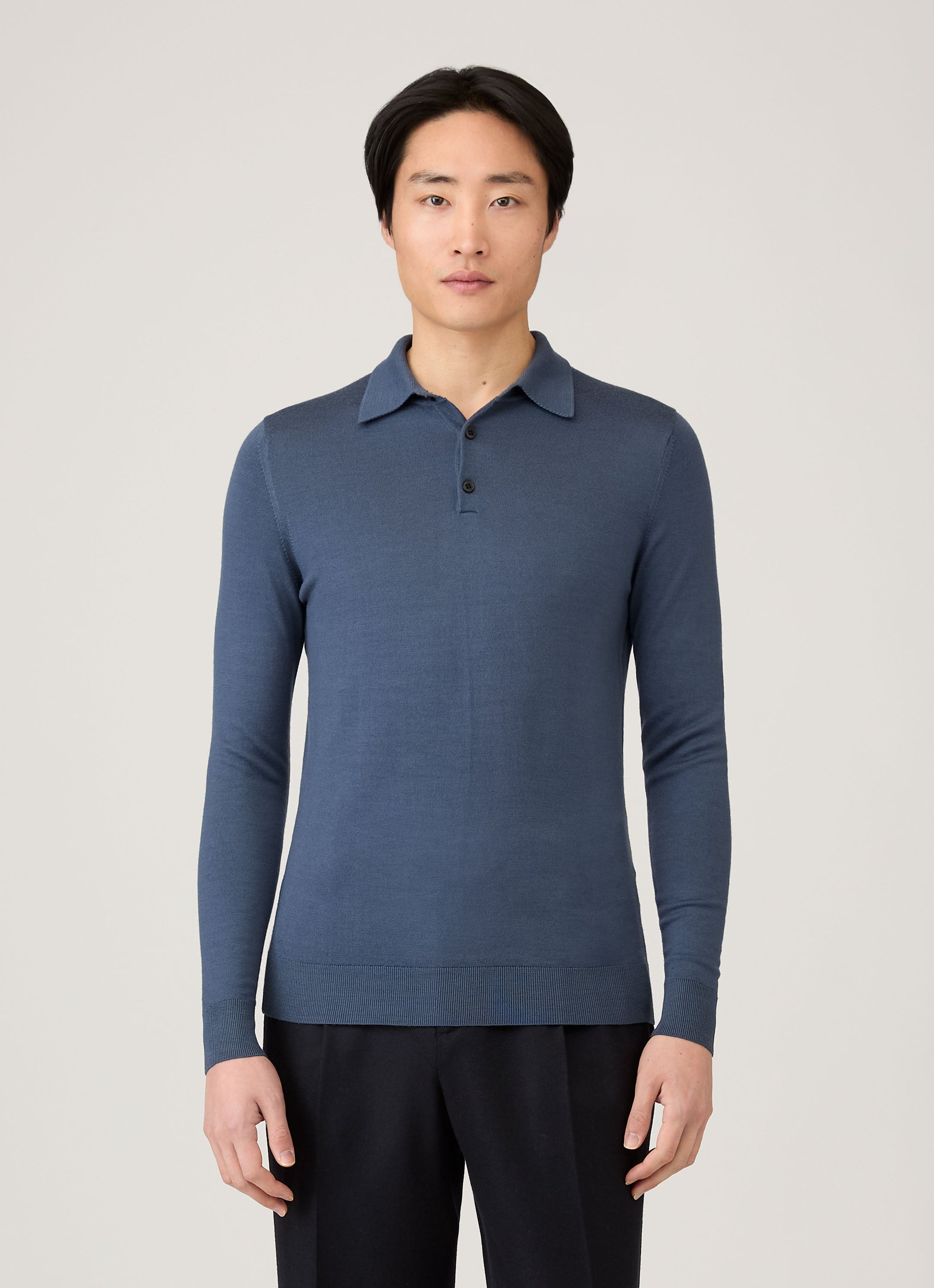 Men's Extra-Fine Merino Polo Shirt in Slate Blue
