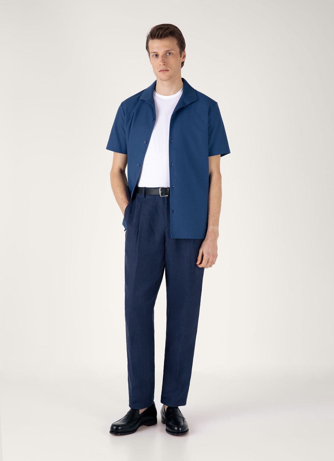 Men's Short Sleeve Textured Jersey Shirt in Soft Denim