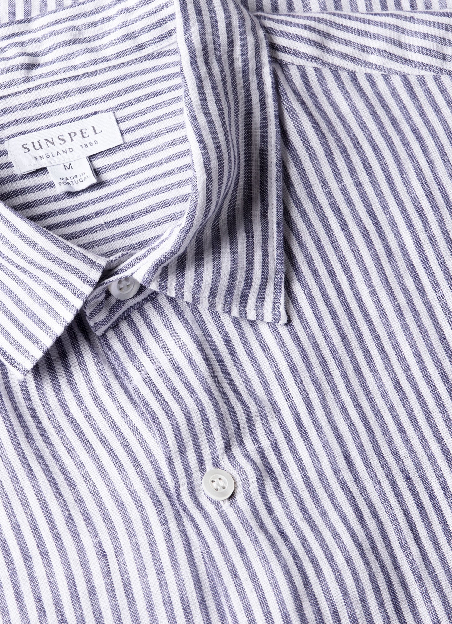 Men's Short Sleeve Linen Shirt in Navy/White
