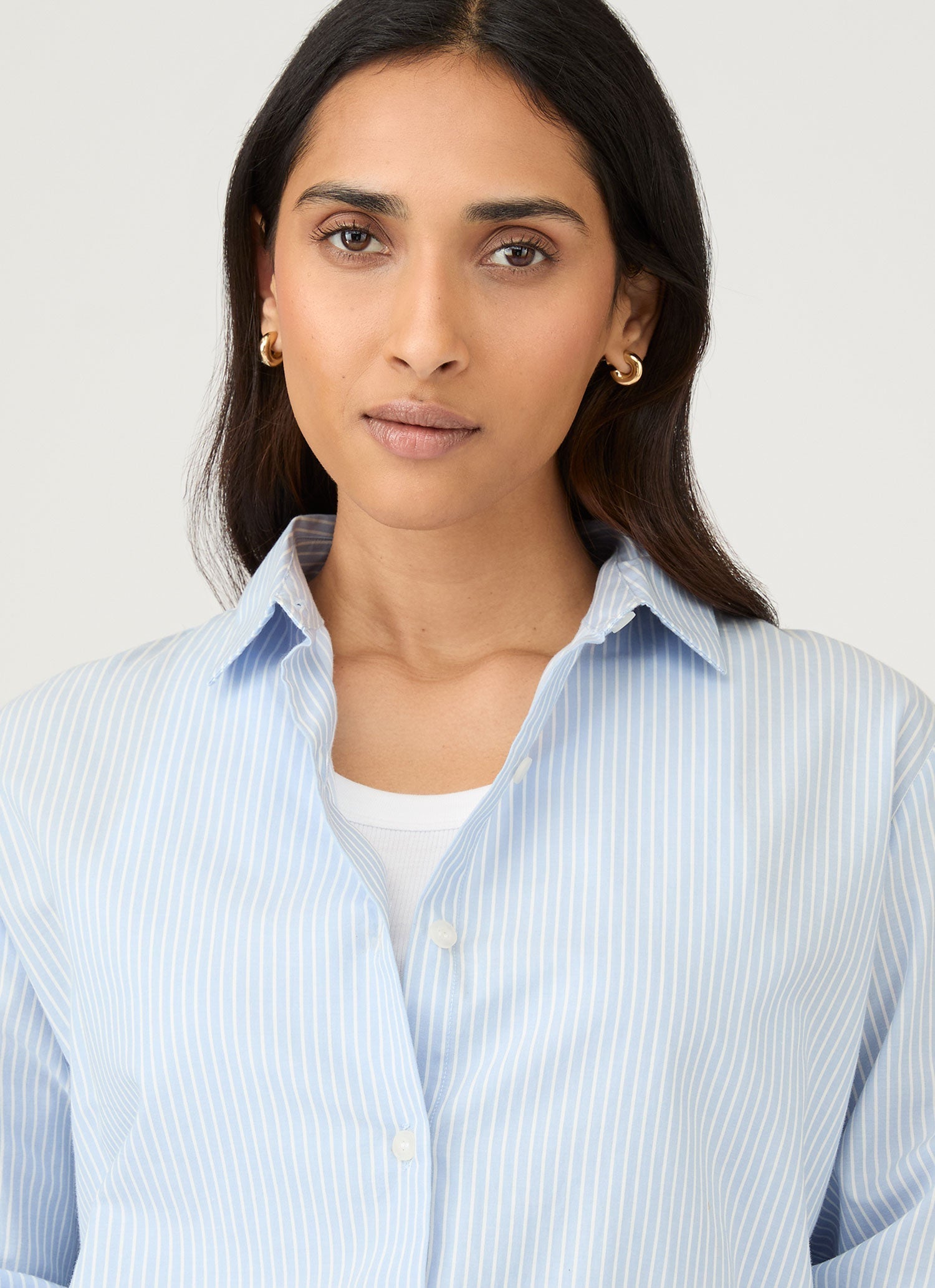 Women's Cotton Shirt in Light Blue/White