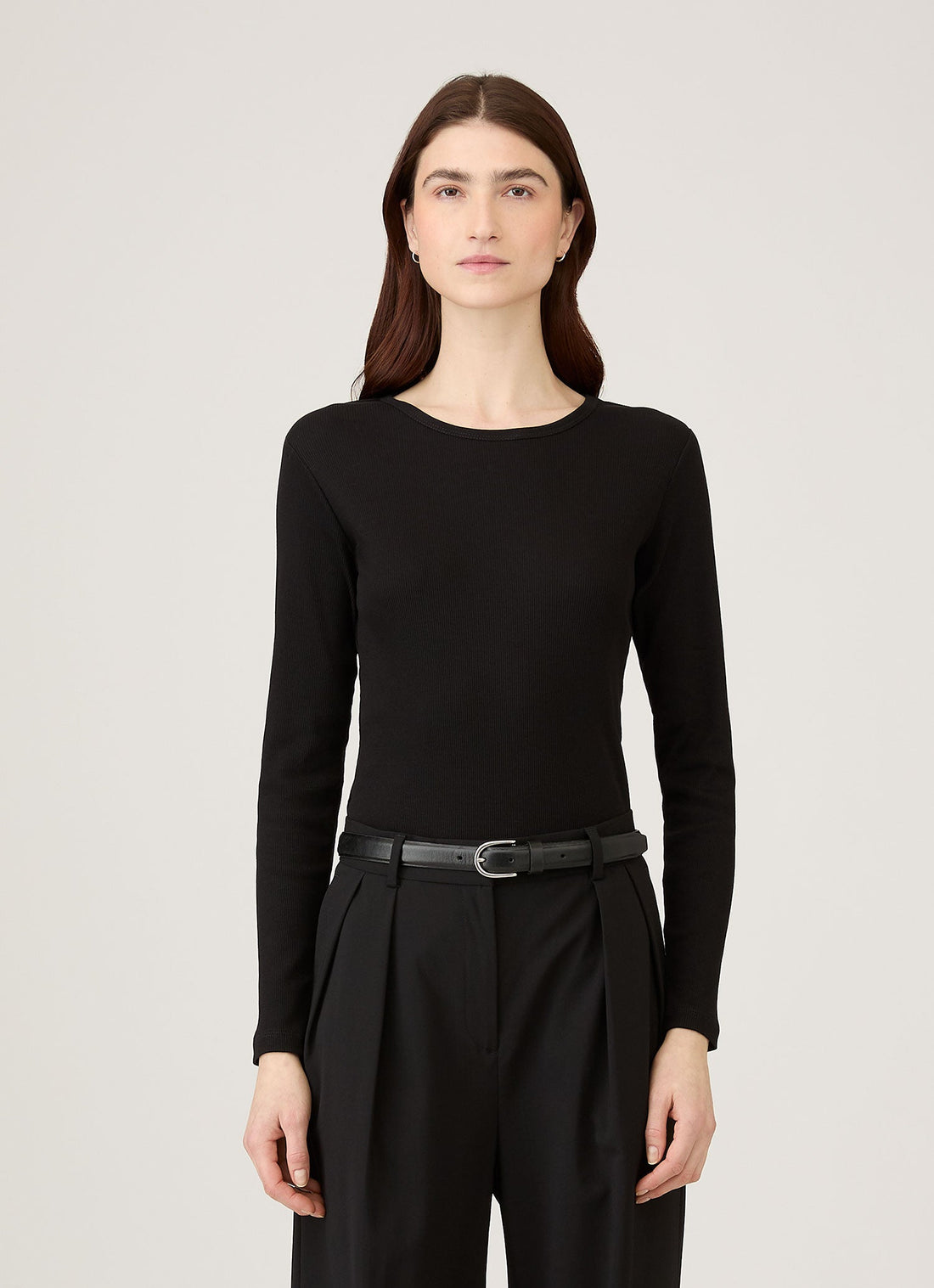 Women's Ribbed Long Sleeve T-shirt in Black