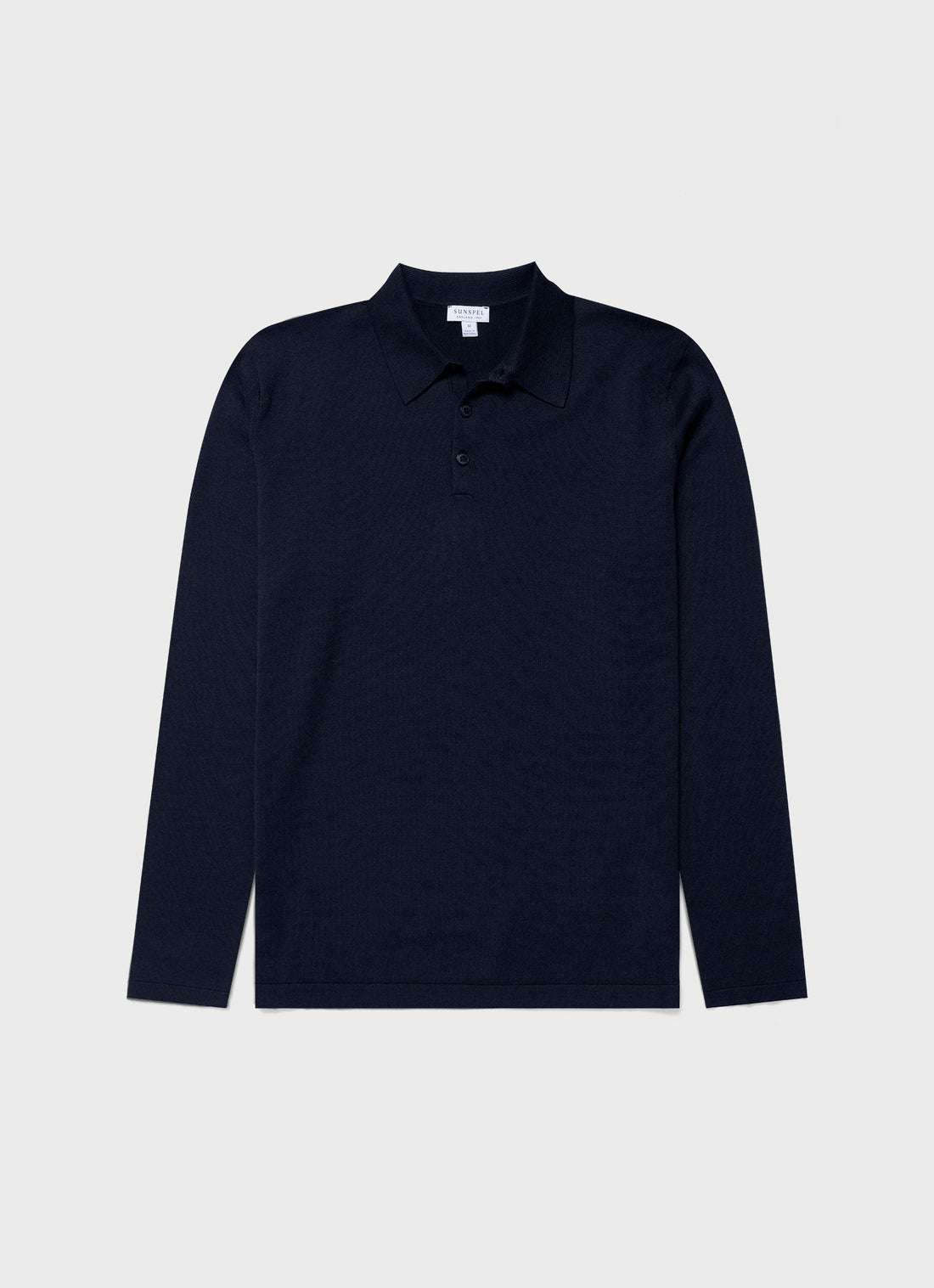 Men's Long Sleeve Sea Island Cotton Knit Polo Shirt in Light Navy