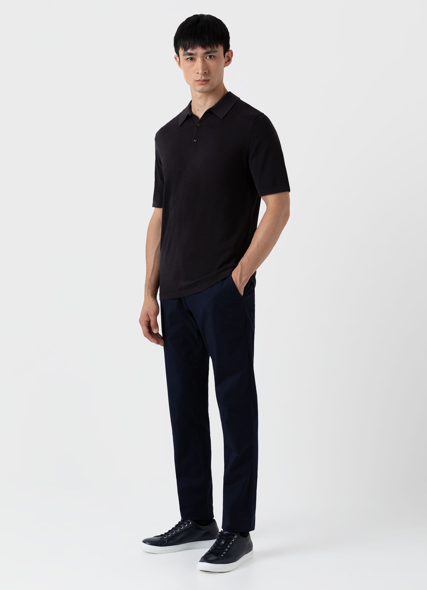 Men's Sea Island Cotton Knit Polo Shirt in Black