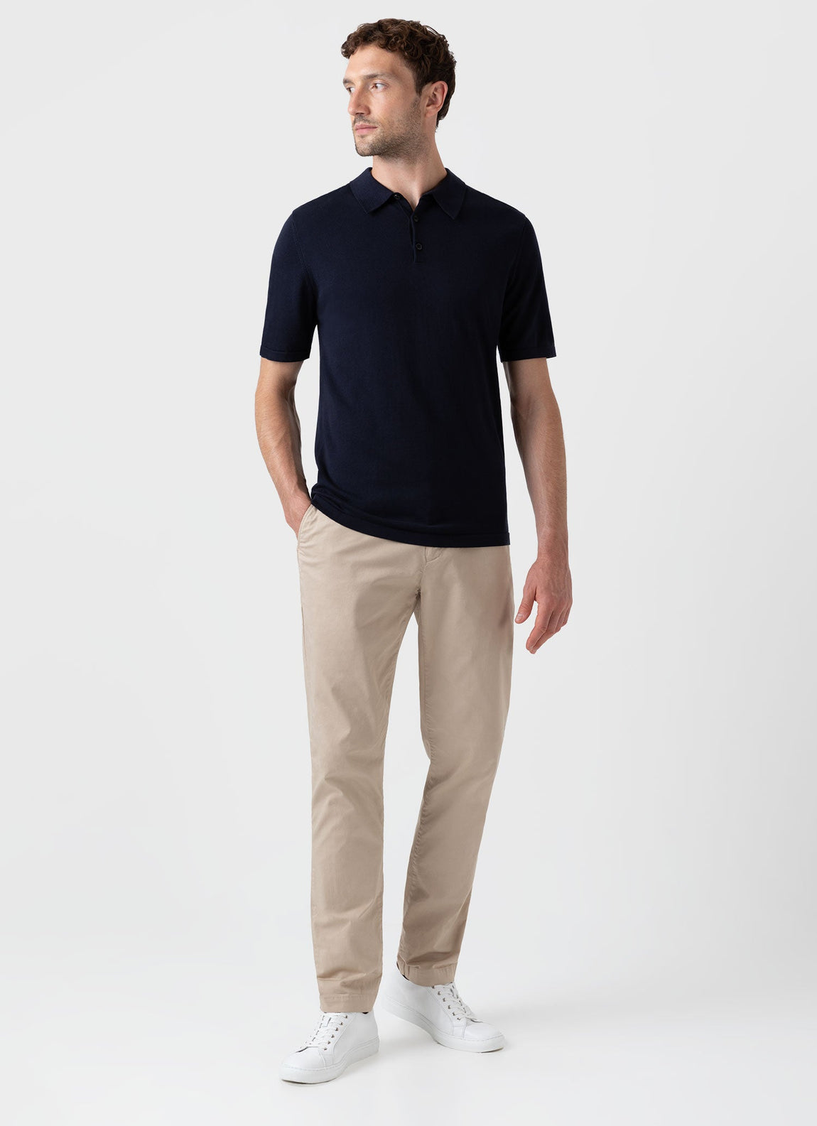 Men's Sea Island Cotton Knit Polo Shirt in Light Navy