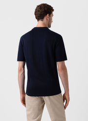 Men's Sea Island Cotton Knit Polo Shirt in Light Navy