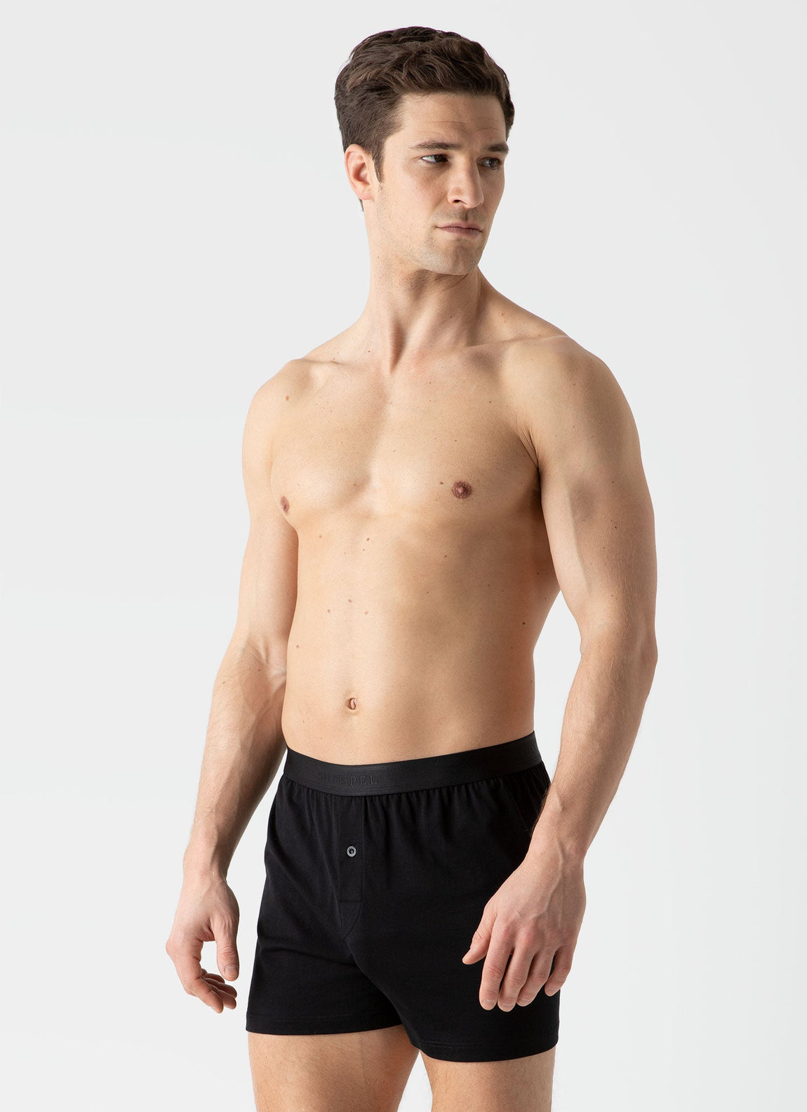 Men's Superfine Cotton One-Button Boxer Short in Black