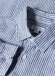 Men's Linen Shirt in Navy/White