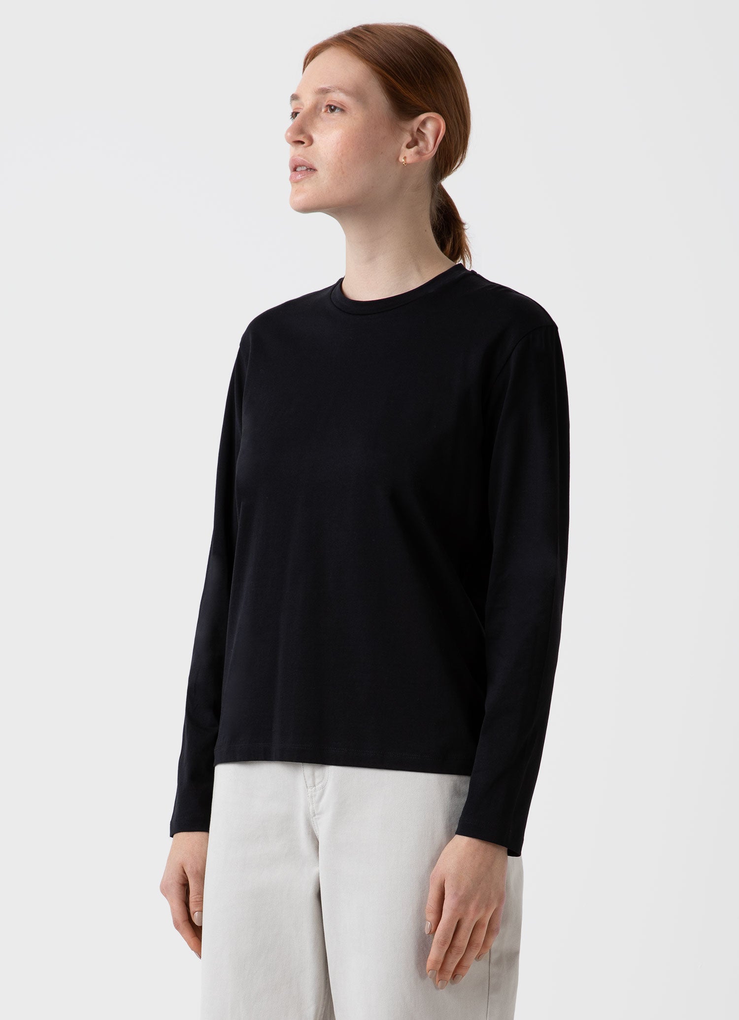 Women's Long Sleeve Boy Fit T-shirt in Black